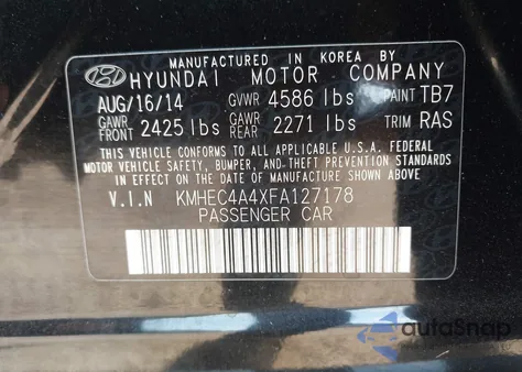 2015 Hyundai Sonata Hybrid Limited z USA, uszkodzony, nr VIN KMHEC4A4XFA127178